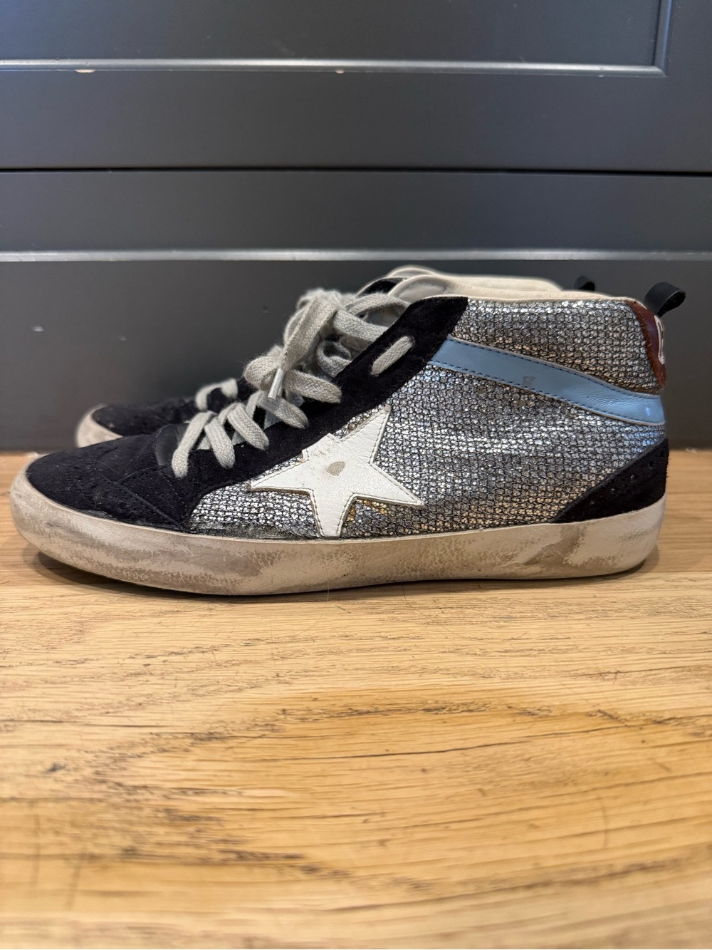 Golden Goose Black & Silver Star High-Top Sneakers